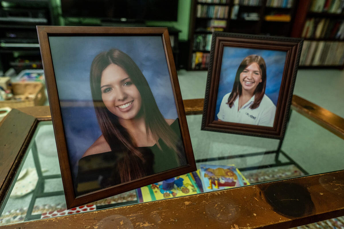Photographs of Califia Carlisle, a St. Francis High School graduate, are displayed in the Sacramento home of her father Christopher Carlisle. Christopher said he believes his daughter, who was diagnosed with schizophrenia, uses drugs to self-medicate while living on the streets.